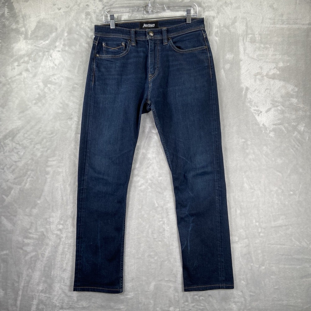 Revtown Jeans Mens 31x28 Sharp Slim Straight Fit Decade Denim Dark Blue Stretch